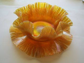 Tiffany Studios Lct Favrile Gold Iridescent Ruffle Edge Bowl Plate Signed Nr