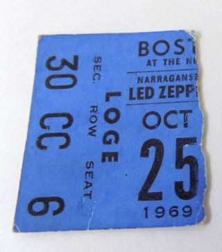 Led Zeppelin Ticket Stub Oct 25 1969 Boston Garden First Tribal Rock Festival