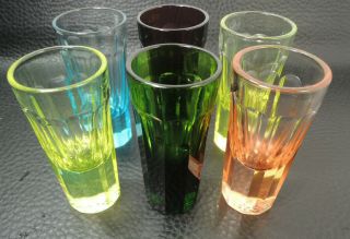 Vtg.  Moser Optic Bar Shot Glasses Set Of 6 Multicolor Faceted Crystal Glasses
