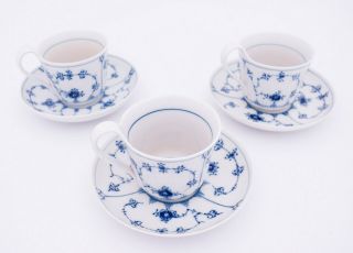 3 Large Cups & Saucers 069,  72 - Blue Fluted - Royal Copenhagen - 1:st Quality 3