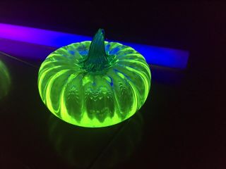 Rare Blenko Vaseline Glass Pumpkin 1/1 Design Sample BCC Glow Glass Halloween 2