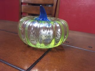 Rare Blenko Vaseline Glass Pumpkin 1/1 Design Sample BCC Glow Glass Halloween 4