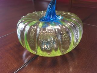 Rare Blenko Vaseline Glass Pumpkin 1/1 Design Sample BCC Glow Glass Halloween 6
