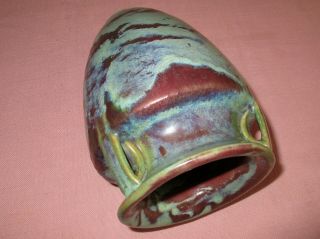 Fulper Pottery Arts & Crafts 3 Handle Bullet Vase Matte Green Blended Glaze 10