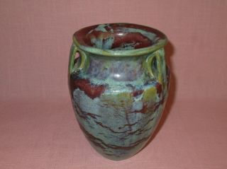 Fulper Pottery Arts & Crafts 3 Handle Bullet Vase Matte Green Blended Glaze