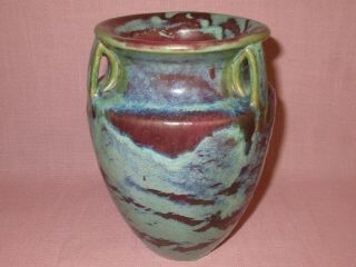Fulper Pottery Arts & Crafts 3 Handle Bullet Vase Matte Green Blended Glaze 2