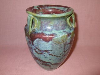 Fulper Pottery Arts & Crafts 3 Handle Bullet Vase Matte Green Blended Glaze 3