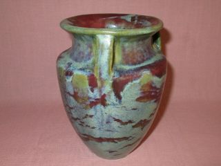 Fulper Pottery Arts & Crafts 3 Handle Bullet Vase Matte Green Blended Glaze 4