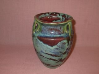 Fulper Pottery Arts & Crafts 3 Handle Bullet Vase Matte Green Blended Glaze 6