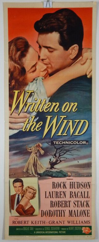 Written On The Wind - 1956 Insert Movie Poster - Rock Hudson - Lauren Bacall