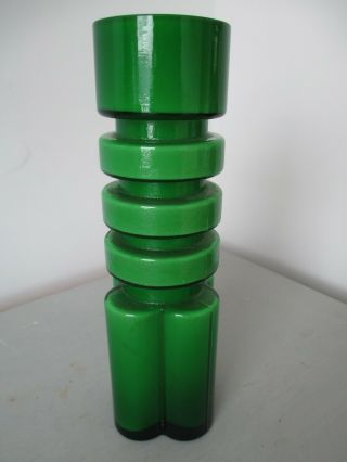 1970s Vintage Retro Scandinavian Alsterfors Green Cased Glass Vase.