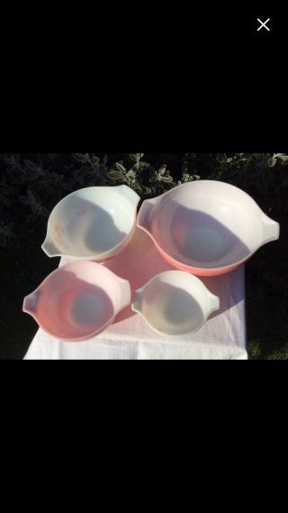 Vintage Pyrex Pink White Gooseberry Cinderella Nesting Bowl Set - 2