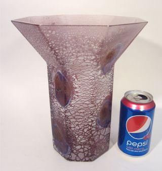 Vintage Signed Barbini Murano Italian Art Glass Big 10,  " Scavo Octagonal Vase Xc