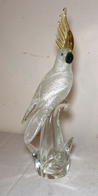 Large Vintage Hand Blown Art Glass Murano Italian Bird Cockatoo Statue Sculpture