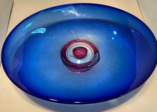 Kosta Boda Blue Studio Art Glass Zoom Bowl Center Piece Signed G Warff 13.  0