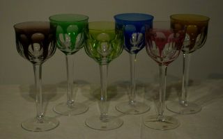 Moser Crystal Multi Coloured Colored Wine Set Of 6 Hock Mog11 Color Colour
