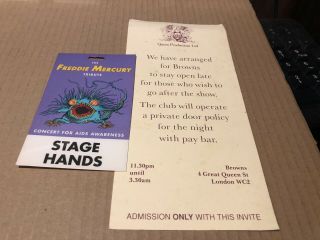 Queen Freddie Mercury Tribute Concert 1992 Offical After Show Invite,  Stage Pas 2