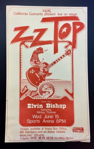 Zz Top Vintage San Diego 1976 Concert Poster Showbill