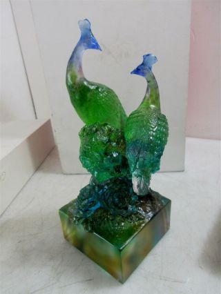 Tittot Peacocks Handcrafted Signed Art Glass Iob