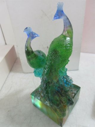 Tittot Peacocks Handcrafted Signed Art Glass IOB 3