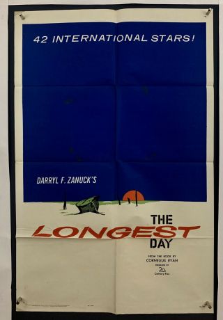 Longest Day Movie Poster (verygood) One Sheet 1962 Folded John Wayne Wwll 4318