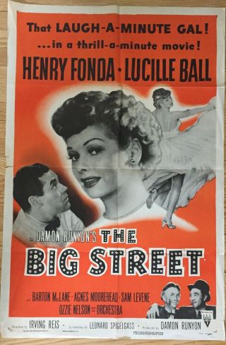 1955 Lucille Ball The Big Street Movie Poster One Sheet Henry Fonda I Love Lucy