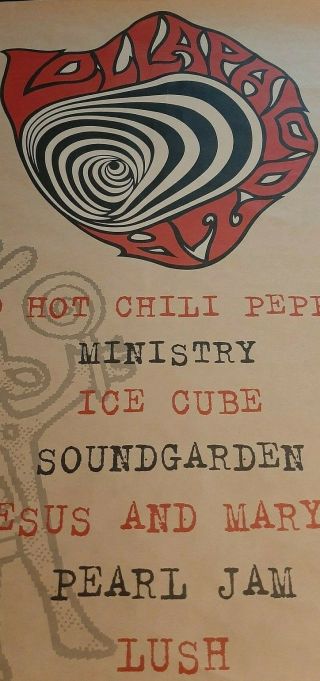 LOLLAPALOOZA 1992 - vintage poster - Pearl Jam,  Soundgarden,  RHCP,  Ice Cube - NM 4