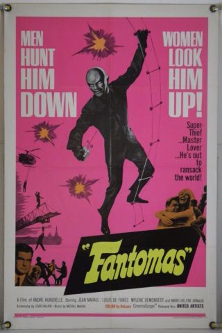 Fantomas Ff Orig 1sh Movie Poster Jean Marais Louis De Funes (1966)