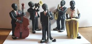 African American Jazz Band Bass,  Trumpet,  Sax,  Congo & Singer Sculptures By Tst