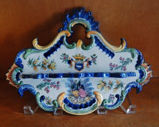 Antique Signed Henriot Quimper Vintage Wall Hanging Spoon Pipe Rack,  4 Spoons