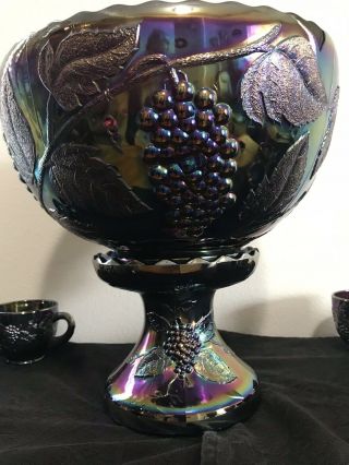 Carnival Glass Punch Bowl Set Amethyst Purple Smith Grape 2