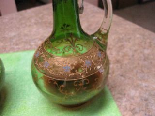 PR ANTIQUE MOSER KARLSBAD RUBINA VERDE BOHEMIAN ART GLASS EWERS C.  1890 SIGNED 5