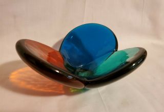 Rare Blenko Tri - Color Bowl - 5831 - Wayne Husted - Produced Only 1958