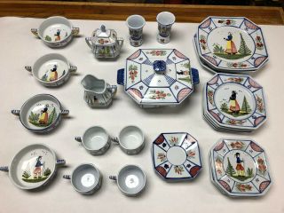 Set 4 Signed Henriot Quimper France Painted Ceramic Breton Dinner Plates