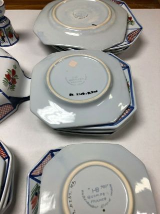 Set 4 Signed Henriot Quimper France Painted Ceramic Breton Dinner Plates 4