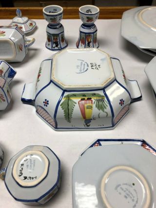 Set 4 Signed Henriot Quimper France Painted Ceramic Breton Dinner Plates 5