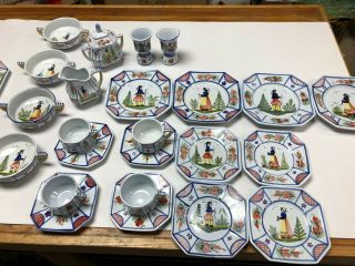 Set 4 Signed Henriot Quimper France Painted Ceramic Breton Dinner Plates 6