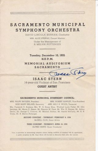 Isaac Stern Autograph Signed Dec 1935 Concert Program D01 1st Appearance ??