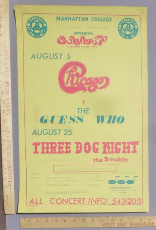 Chicago Guess Who Three Dog Night Concert Poster Bronx York City Nyc 1970