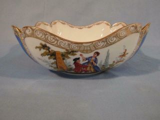 Antique Meissen X Swords 10 " Porcelain Bowl - Flowers & Classical Couples