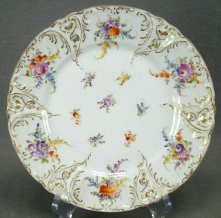 Set Of 7 Franziska Hirsch Dresden Hand Painted Floral & Gold Dessert Plates