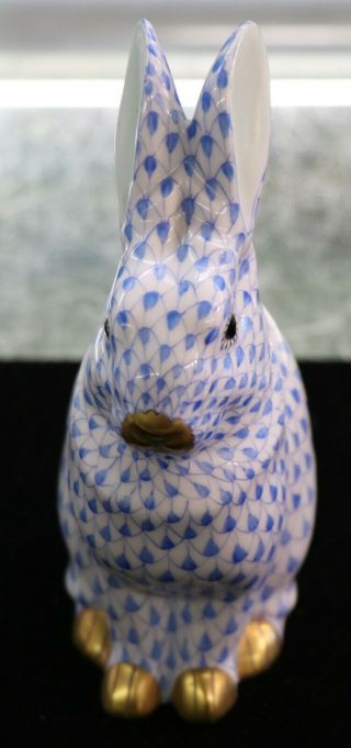 Herend Figurine - Bunny/Rabbit Both Ear Up Blue Fishnet Vintage Hungary Handpaint 2