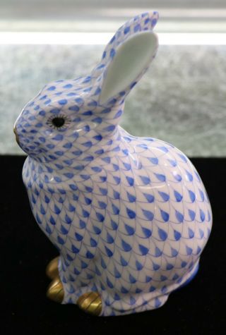 Herend Figurine - Bunny/Rabbit Both Ear Up Blue Fishnet Vintage Hungary Handpaint 3
