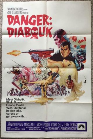 John Phillip Law Danger: Diabolik 1968 27x41 Org Movie Poster 11130