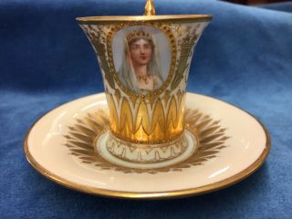 Rare Portrait Josephine Napoleons Wife Dresden Demitasse Cup & Saucer Antique