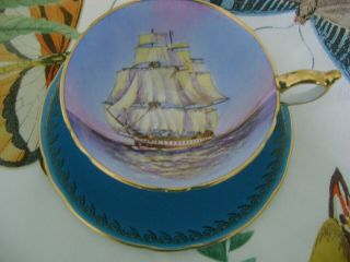 Aynsley Tea Cup And Saucer Hand Painted Tall Ship