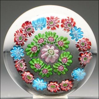 19thc Clichy French Studio Art Glass Miniature Concentric Millefiori Paperweight