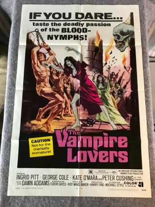 The Vampire Lovers 1970 Orig 1 Sheet Movie Poster 27 " X41 " (f/vf) Horror Thriller