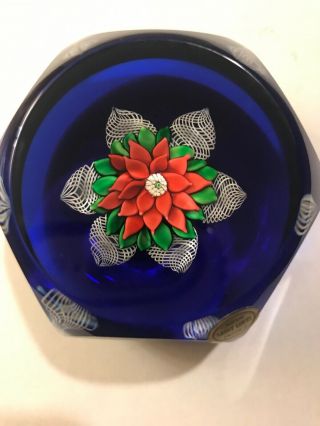 1980 Saint Louis Faceted Ltd Ed Poinsettia Red Flower Paperweight Sl1980