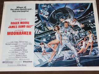 Vintage 28 " X 22 " 1988 Moonraker Roger Moore James Bond 007 Movie Poster